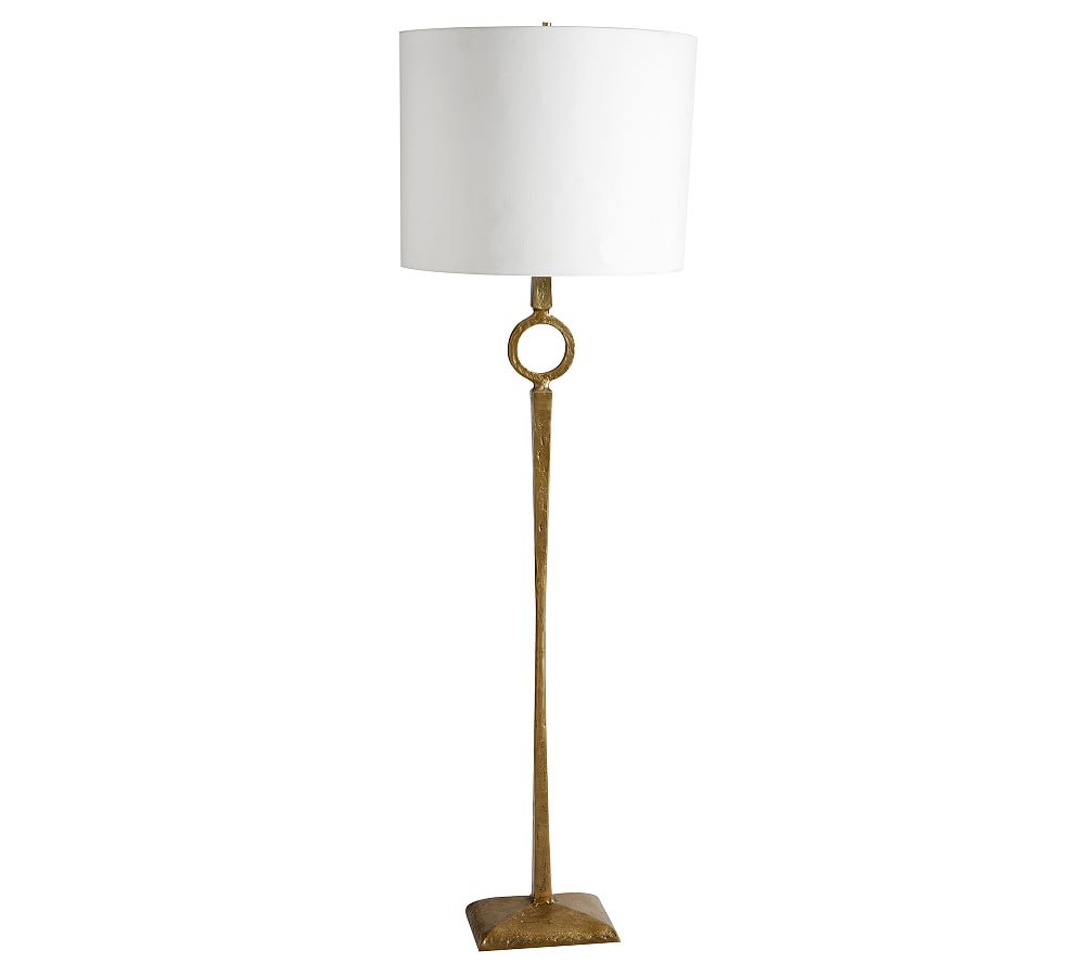 Easton Forged-Iron Round Floor Lamp with Oversized Gallery Shade, Antique Brass - Image 0