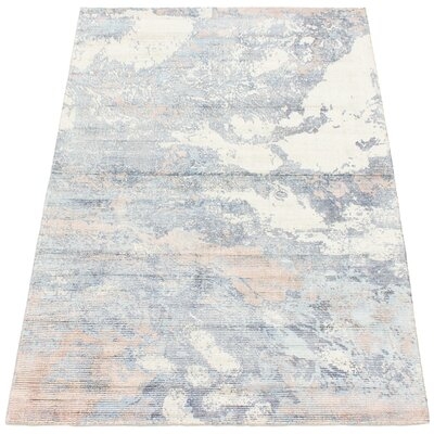 One-of-a-Kind Milanna Hand-Knotted 2010s Galleria Light Blue 4'11" x 7'7" Viscose Area Rug - Image 0
