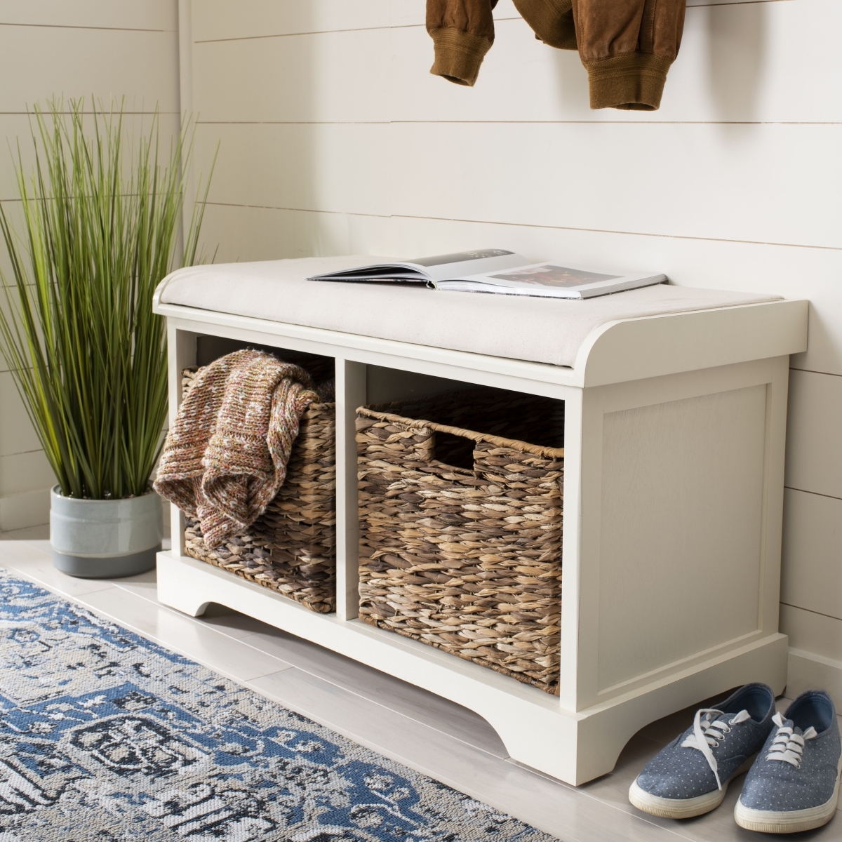 Freddy Storage Bench - Vintage White - Safavieh - Image 1