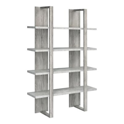 Bookcase With 4 Tier Shelves And Wooden Frame, Light Gray - Image 0