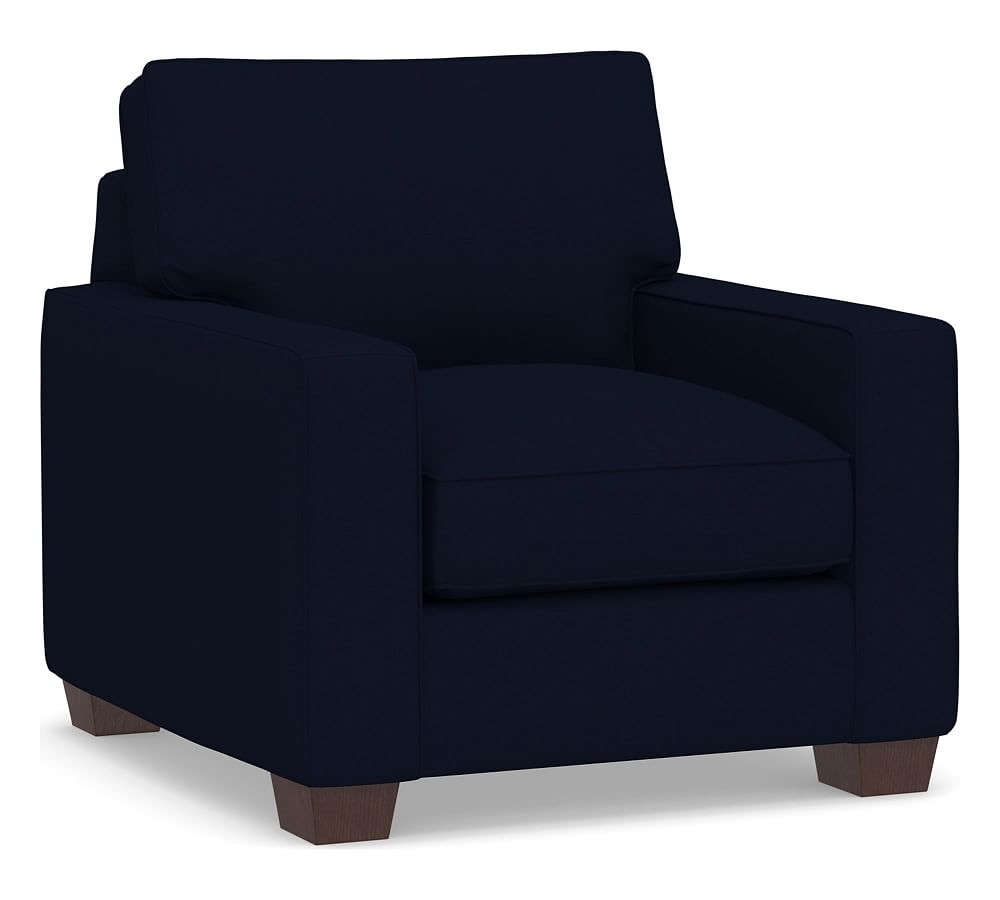 PB Comfort Square Arm Upholstered Armchair 37.5", Box Edge Down Blend Wrapped Cushions, Performance Everydaylinen(TM) Navy - Image 0