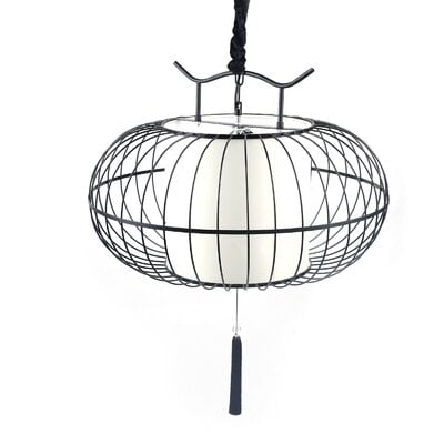 Black Wrought Iron Birdcage Chandelier, Chinese Style, 20 Inches. - Image 0