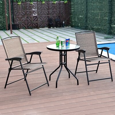 3 Pcs Bistro Set Outdoor Patio Conversation Set With Foldable Chairs And Table - Image 0