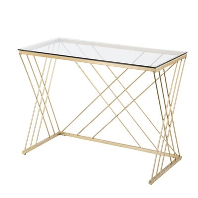 Dezby Modern Glass-Top Desk, Gold - Image 0
