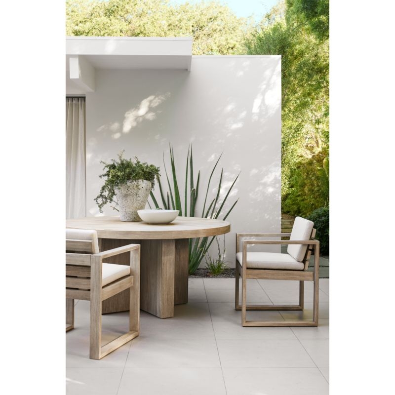 Mallorca Wood Outdoor Dining Arm Chair with Cast Shale Brown Sunbrella ® Cushions - Image 1