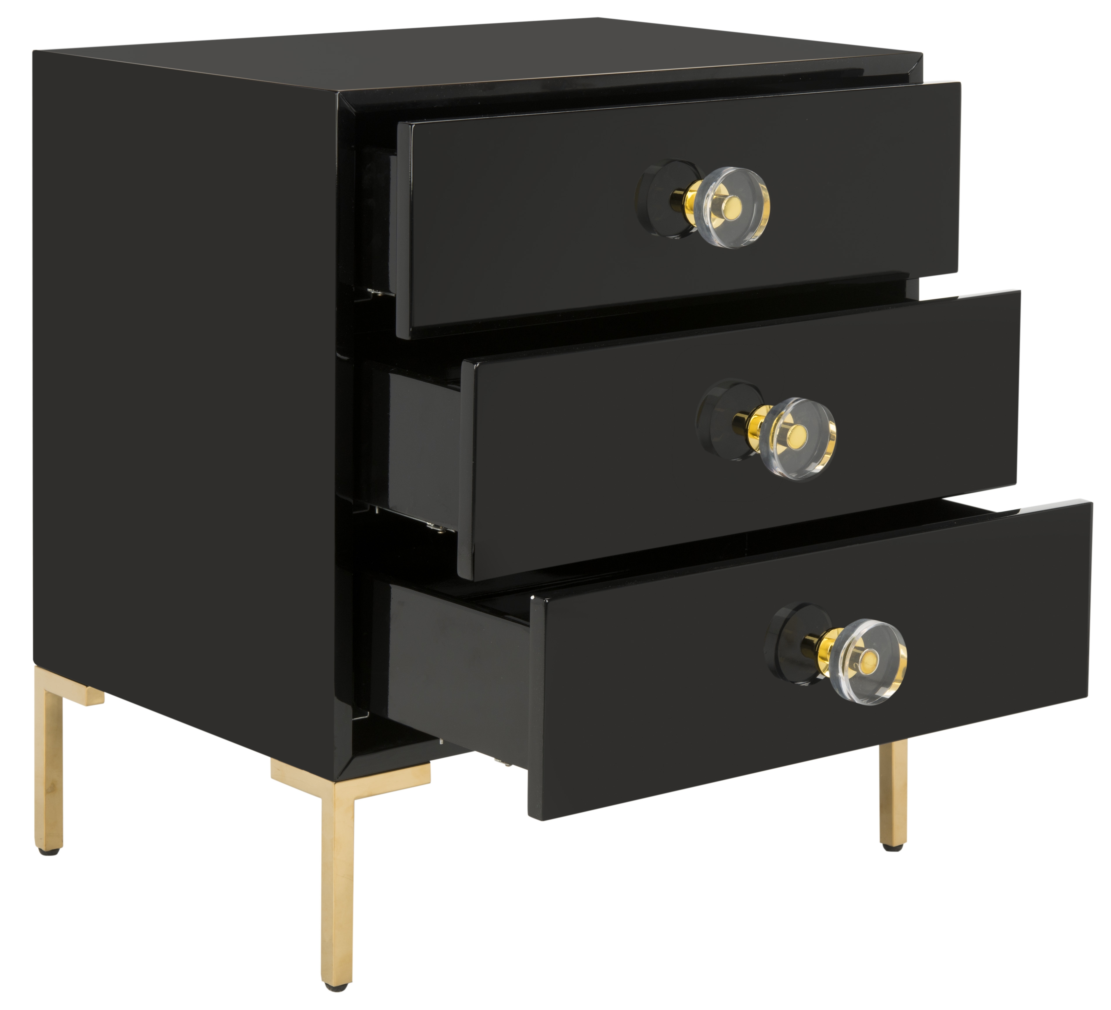 Lucian 3-Drawer Side Table - Black/Brass - Safavieh - Image 1