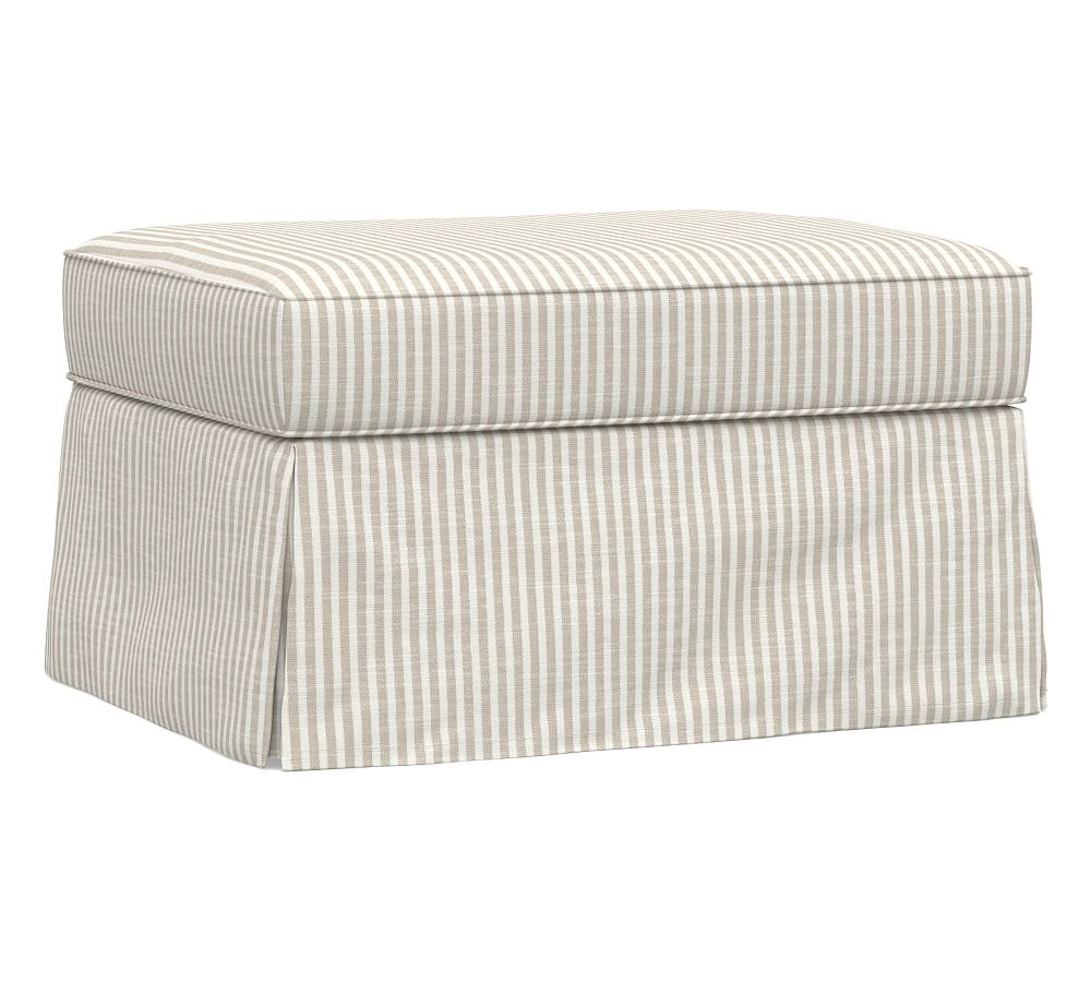 PB Comfort Slipcovered Storage Ottoman, Box Edge, Memory Foam, Polyester Wrapped Cushions, Classic Stripe Oatmeal - Image 0