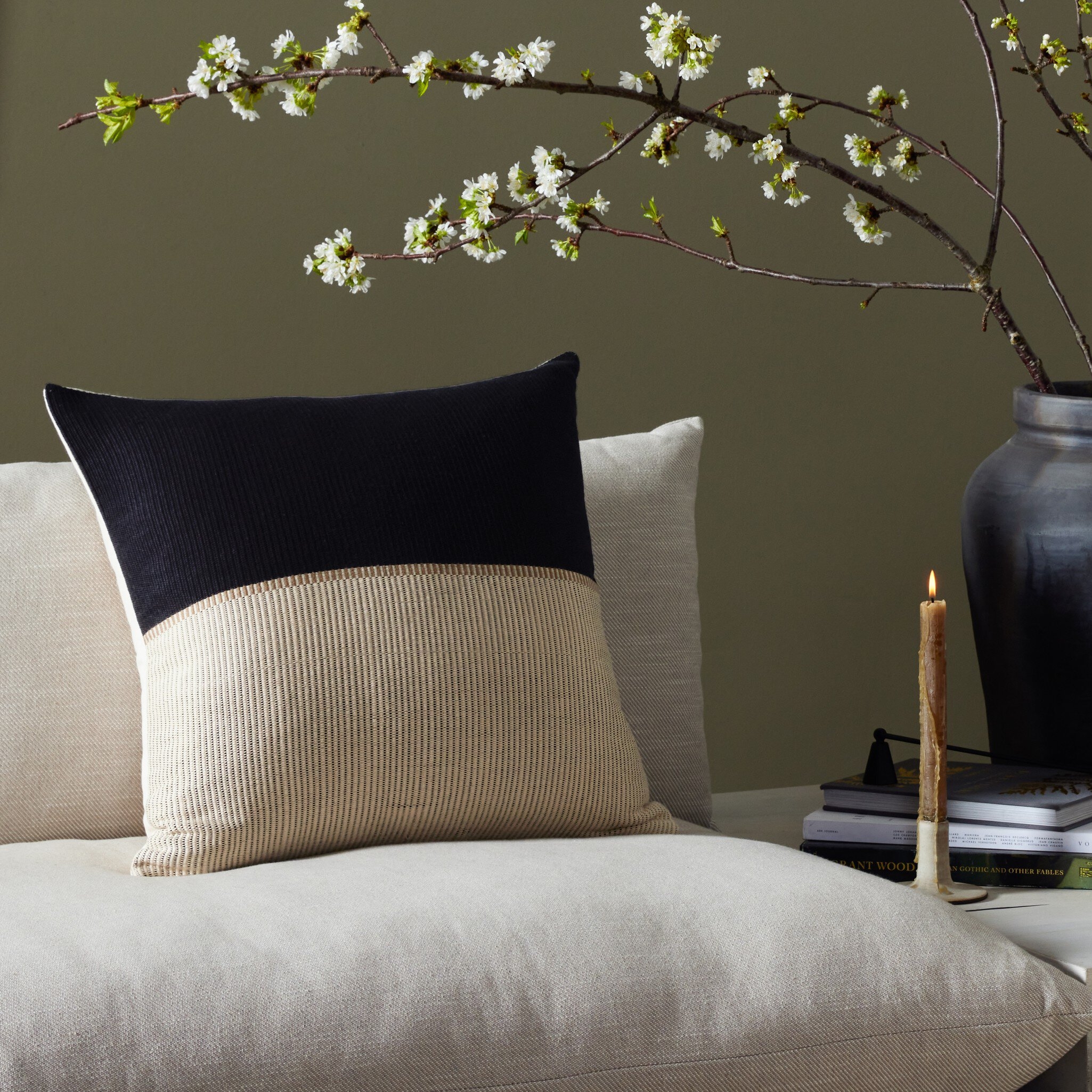 Handwoven Merido Pillow - Black - Beige Cotton - Image 7