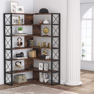 6-Tier Corner Bookcase, Industrial Corner Etagere Bookshelf Display Shelf - Image 0