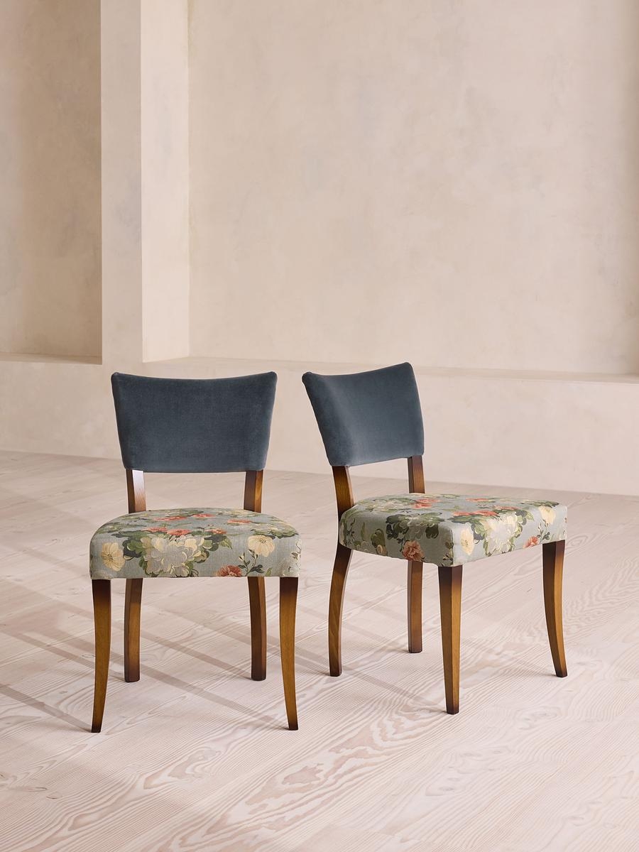 Pair of Molina Dining Chairs, Skylar Print, Velvet Grey Blue, US - Image 0