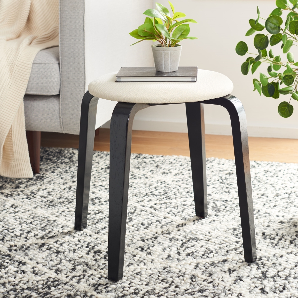 Jo Upholstered Stackable Stool - Black / Creme - Safavieh - Image 1