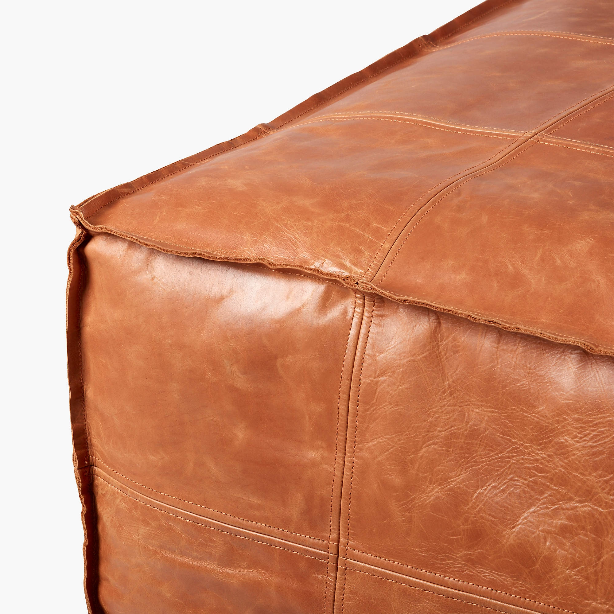 Medium Square Brown Leather Ottoman Pouf - Image 2