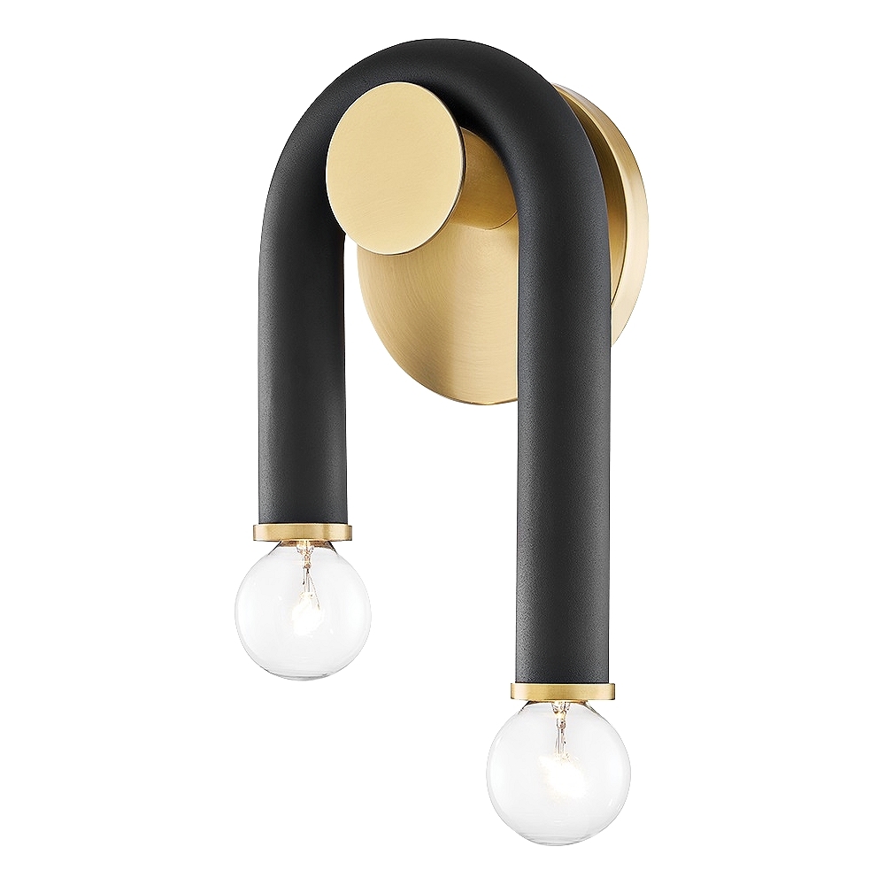 Mitzi Whit 11" High Aged Brass and Black 2-Light Wall Sconce - Style # 89P93 - Image 0