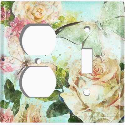 Metal Light Switch Plate Outlet Cover (Flower White Rose Teal - (L) Single Duplex / (R) Single Toggle) - Image 0
