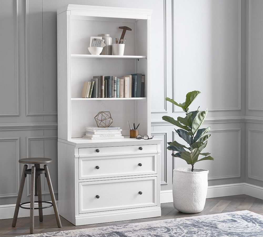Livingston Bookcase with 2-Drawer Lateral File Cabinet, Montauk White, 35"L x 81"H - Image 1