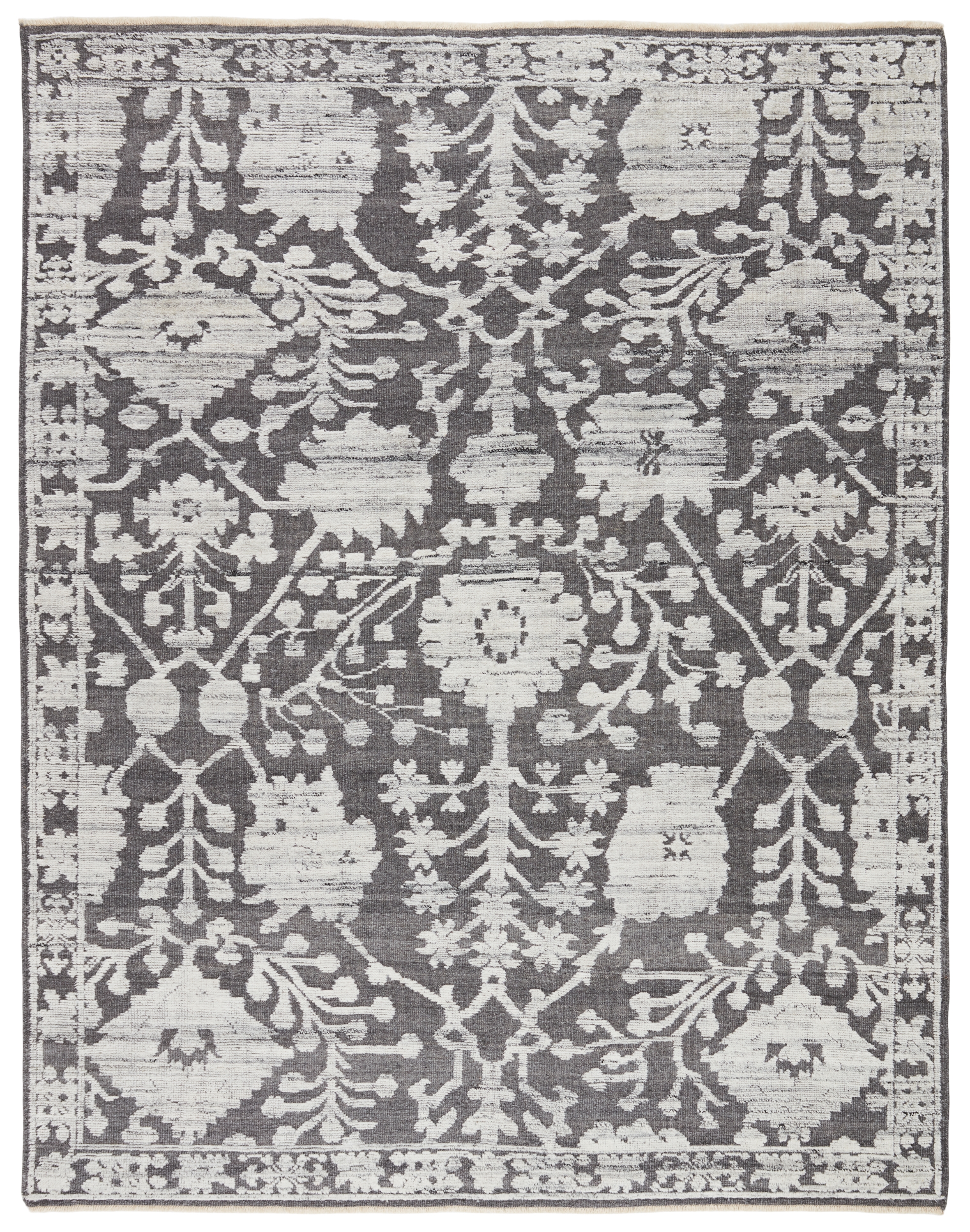Riona Hand-Knotted Floral Gray/ White Area Rug (6'X9') - Image 0