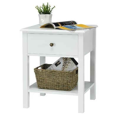 Winston Porter 2pc End Table Nightstand W/drawer & Shelf Bedroom Living Room Furniture White - Image 0