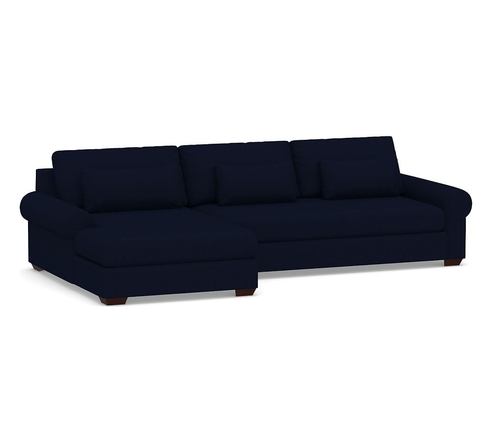 Big Sur Roll Arm Upholstered Deep Seat Right Arm Sofa with Double Chaise Sectional and Bench Cushion, Down Blend Wrapped Cushions, Performance Everydaylinen(TM) Navy - Image 0