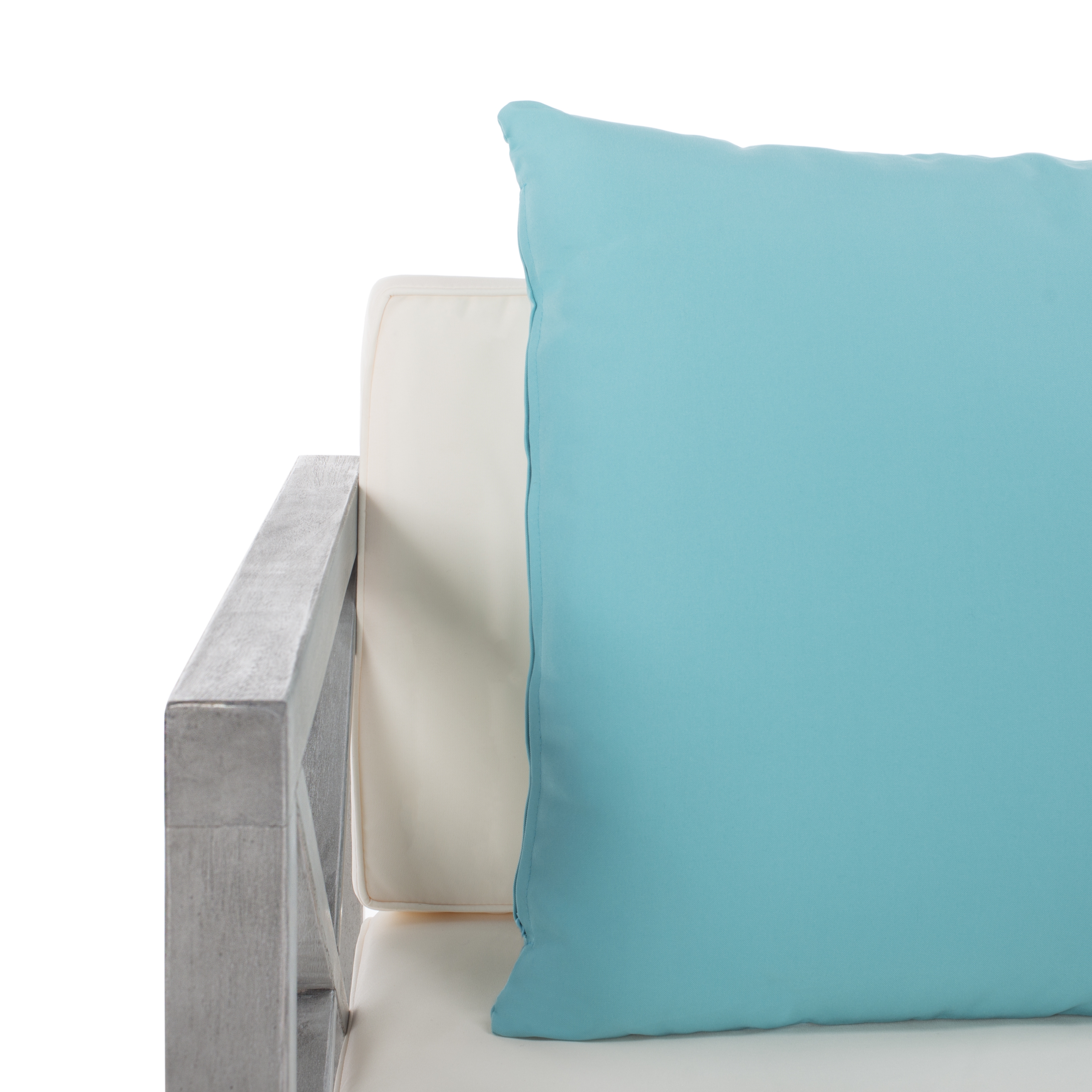 Nunzio 4 Piece Outdoor Set With Accent Pillows - Grey Wash/White/Light Blue - Safavieh - Image 3