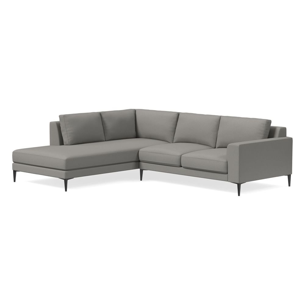 Harper 106" Left 2-Piece Bumper Chaise Sectional, Performance Washed Canvas, Storm Gray, Dark Bronze - Image 0