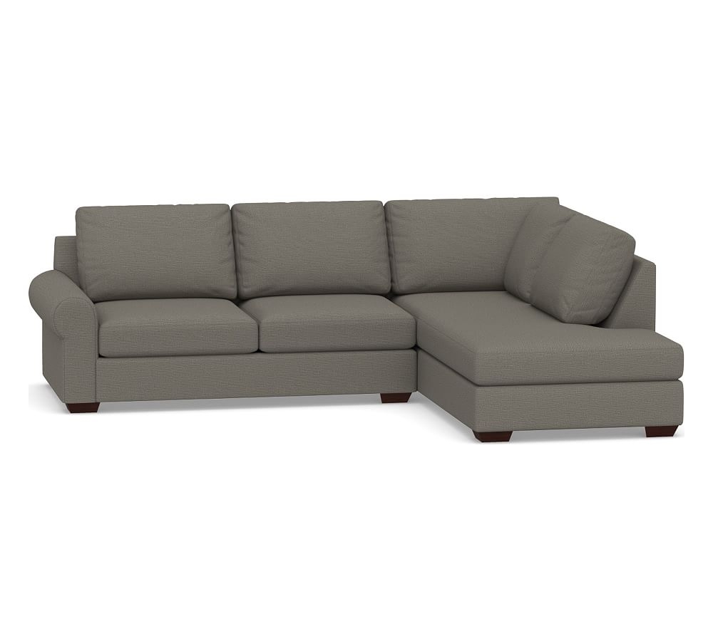 Big Sur Roll Arm Upholstered Left Loveseat Return Bumper Sectional, Down Blend Wrapped Cushions, Chunky Basketweave Metal - Image 0