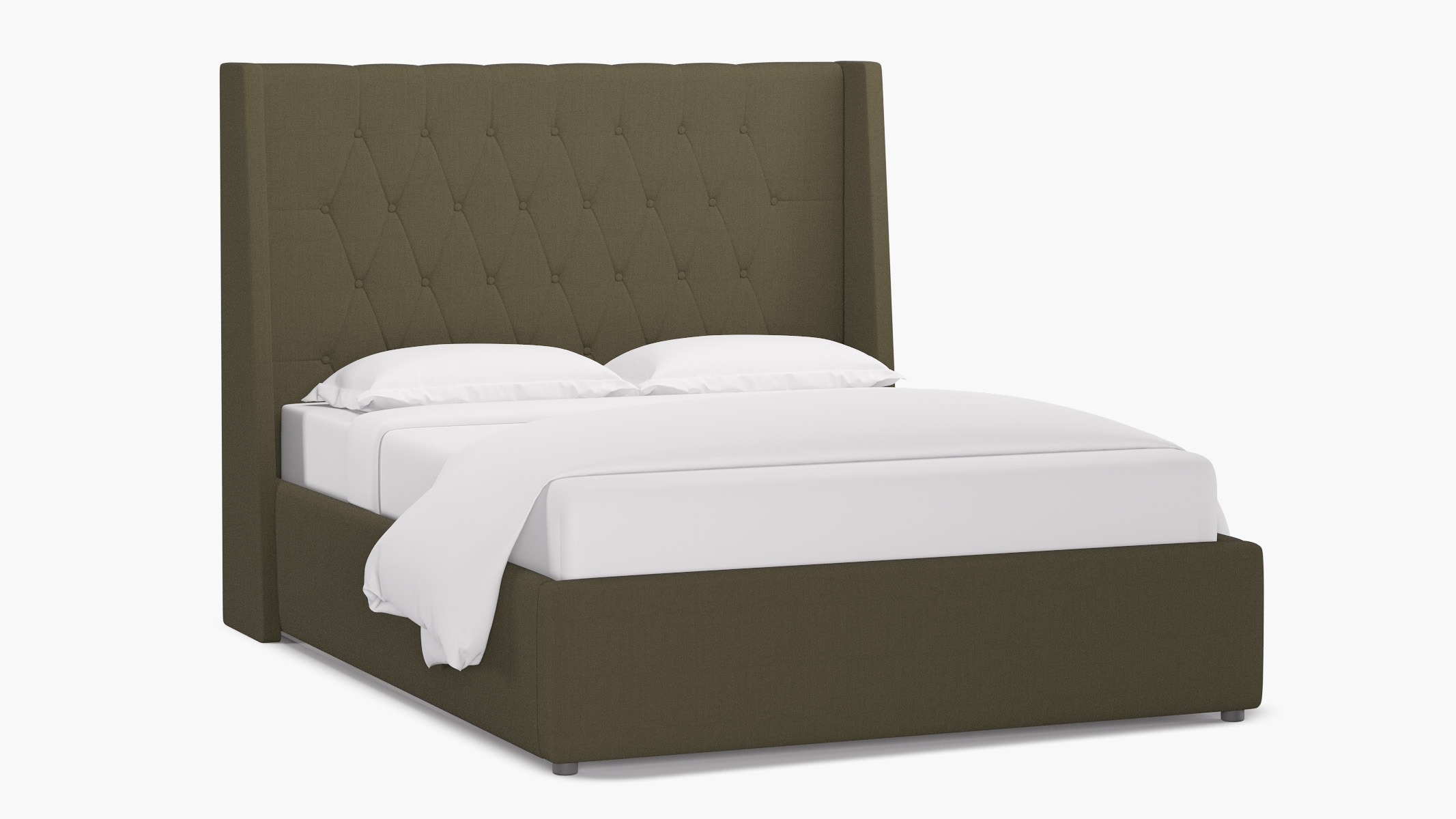 Tufted Wingback Bed, Olive Everyday Linen, Full - Image 1