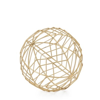 Tabletop Wire Frame Chevron Pattern Decorative Ball, Medium, Gold - Image 0