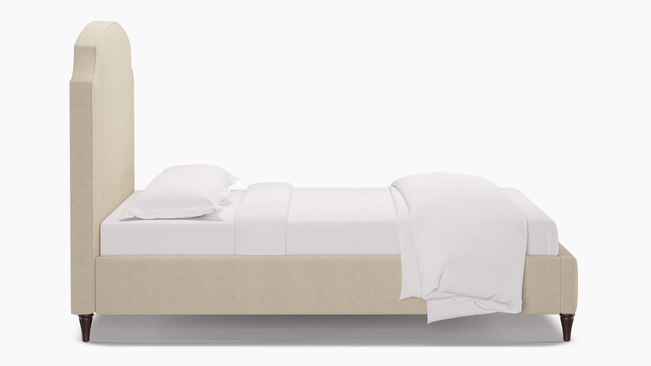 Cove Bed, Talc Everyday Linen, Espresso Decorative Tapered Leg, King - Image 3