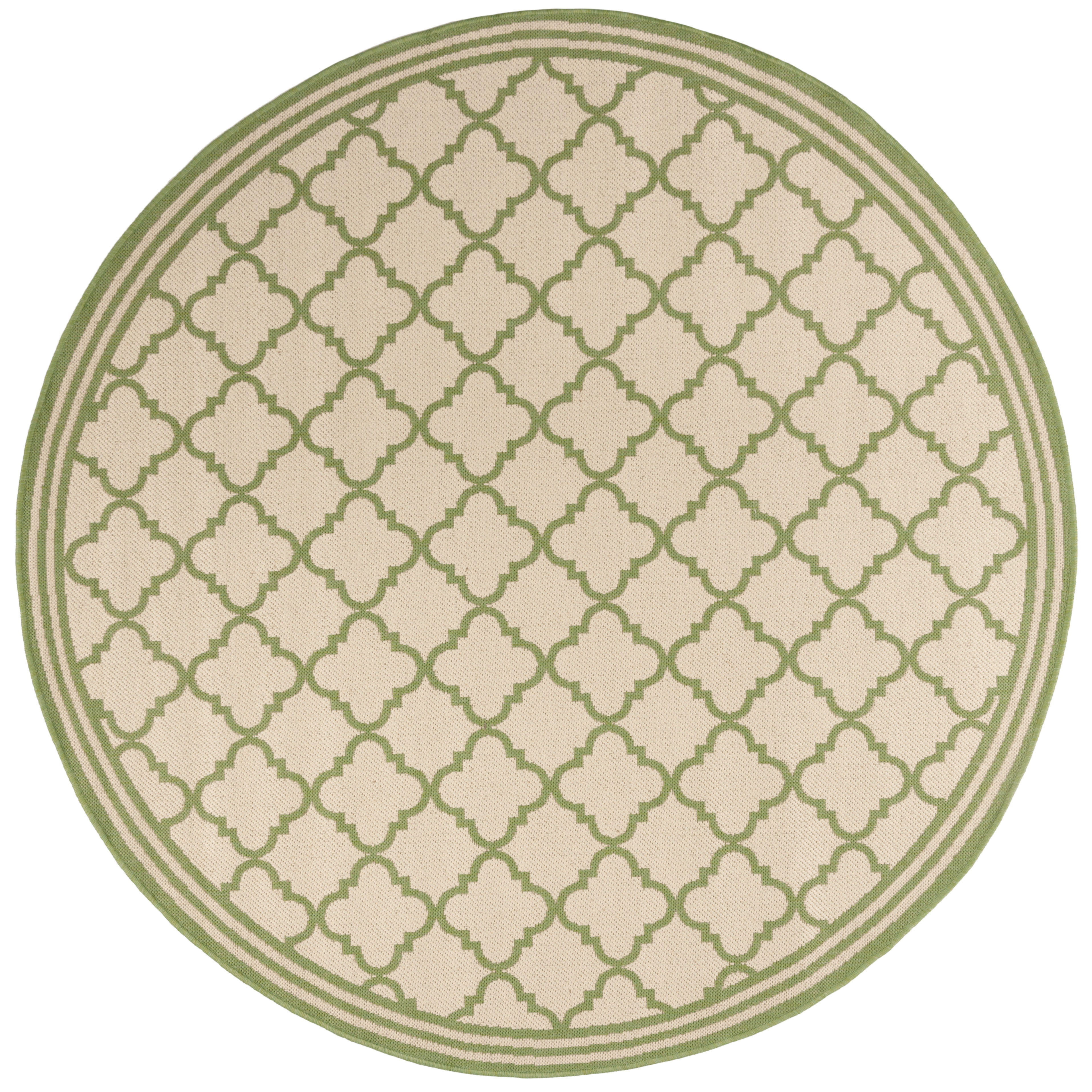 Arlo Home Indoor/Outdoor Woven Area Rug, LND121V, Cream/Olive,  6' 7" X 6' 7" Round - Image 0