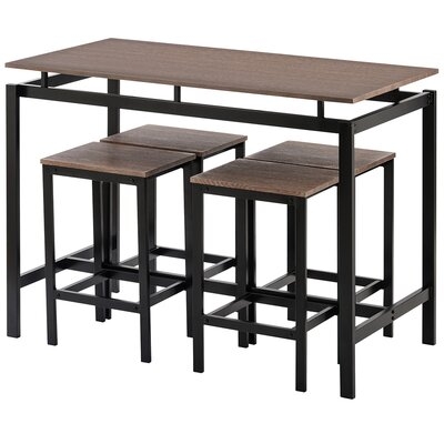 5-Piece Kitchen Counter Height Table Set, Industrial Dining Table With 4 Chairs (Oak) - Image 0