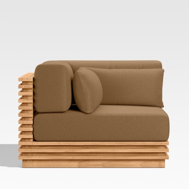 Batten Natural Teak Outdoor Corner Chair with Cast Teak Brown Sunbrella ® Cushions - Image 0