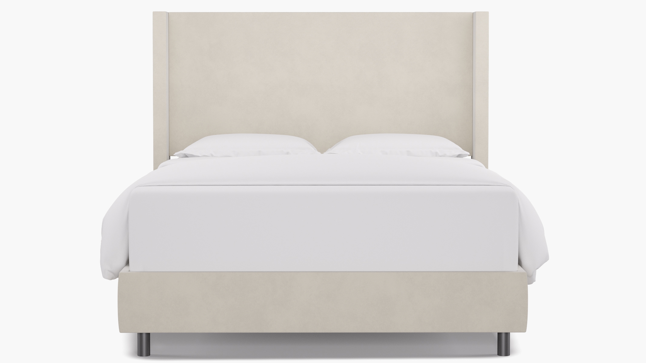 Modern Wingback Bed, White Classic Velvet, Queen - Image 1
