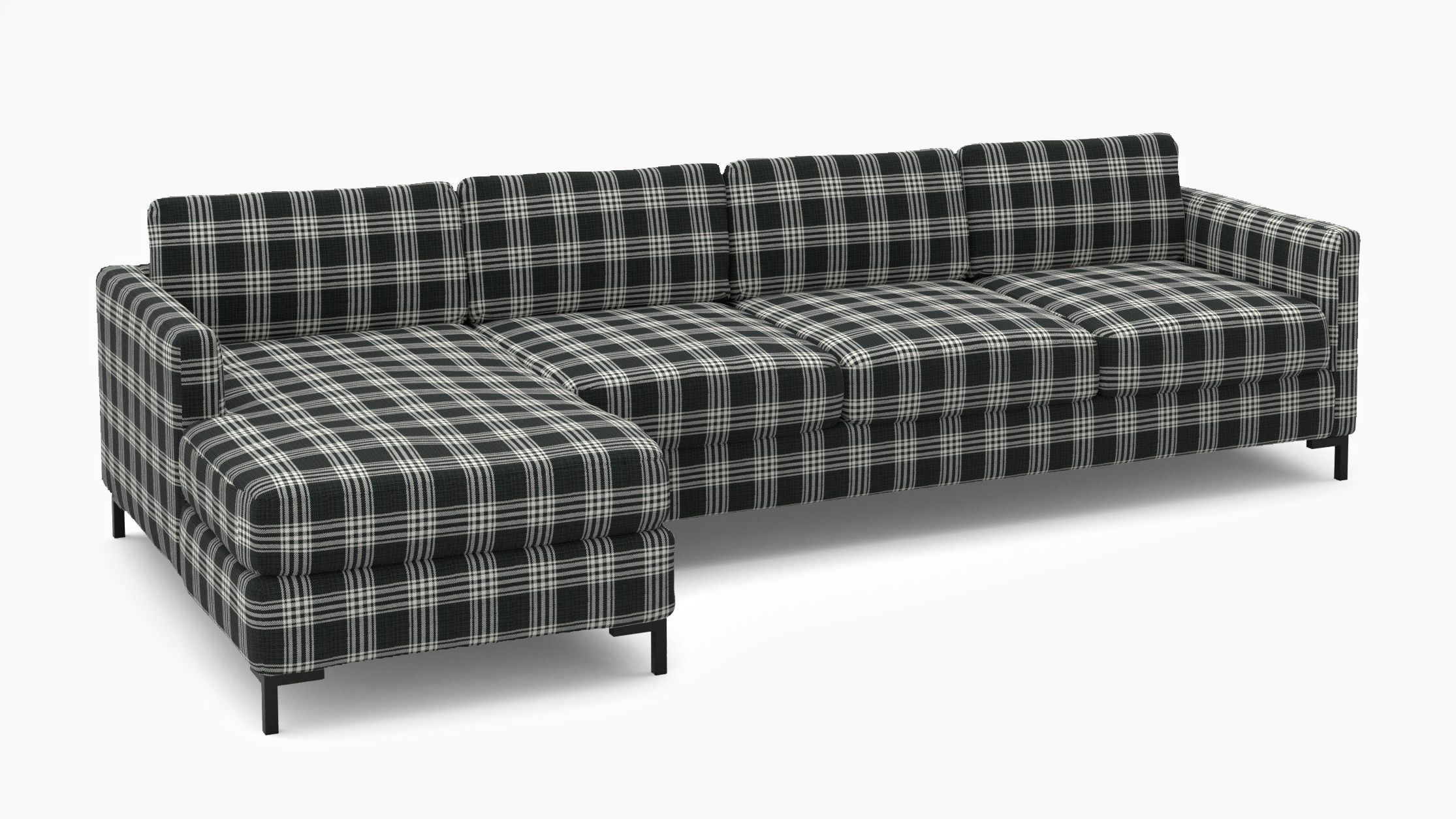 Modern Sectional, Left Facing, Barnegat Plaid, Bronze L Leg - Image 1