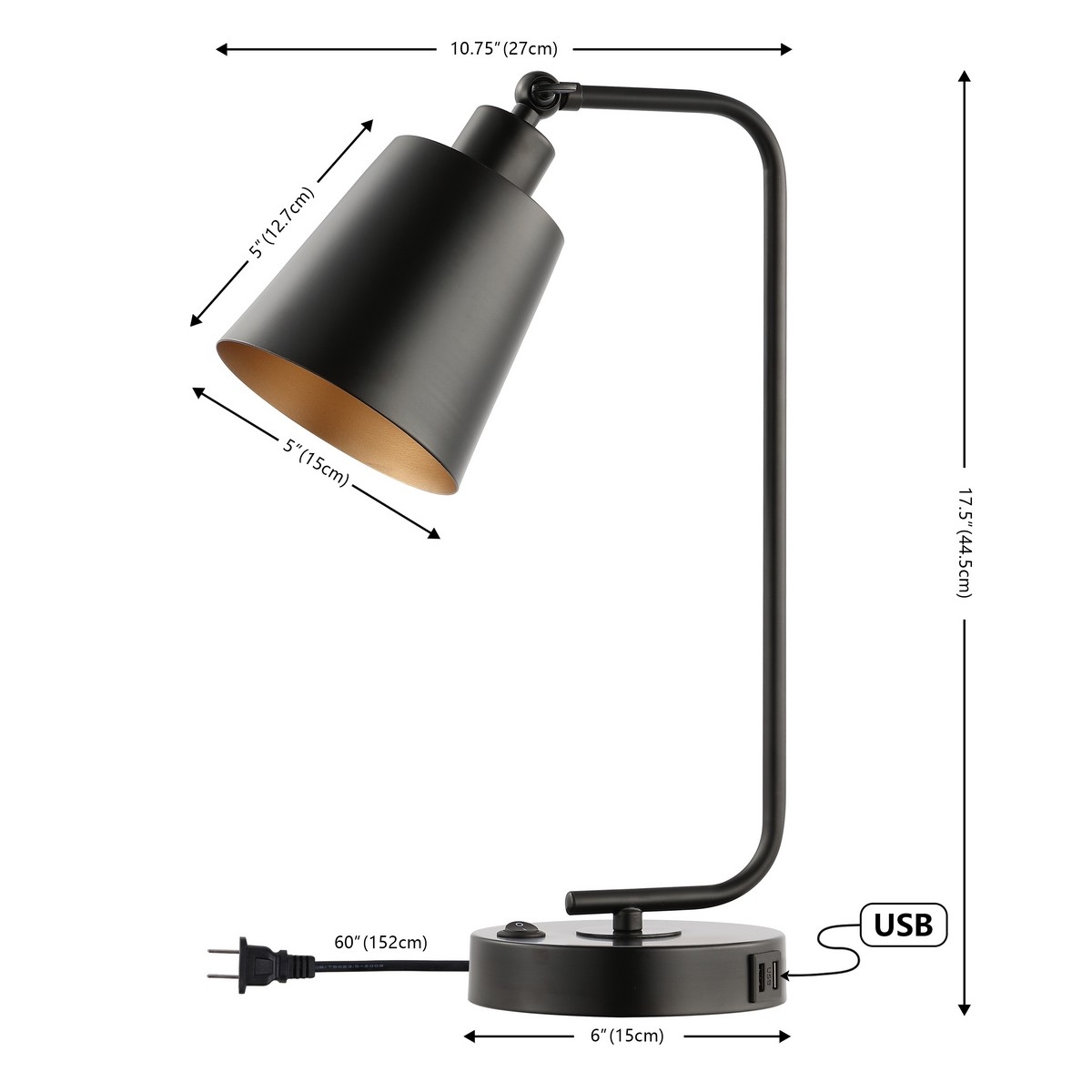 Nobel 16" Table Lamp W/ Usb - Black - Safavieh - Image 4