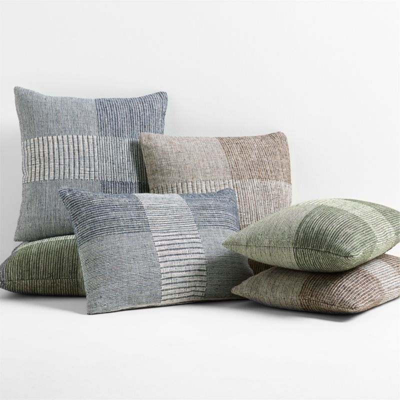 Textured Woven Stripes 22x15 Blue Indoor/Outdoor Throw Pillow - Image 1