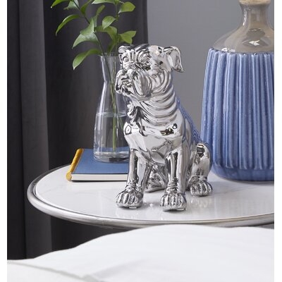 Silver Finished Ceramic Sitting Dog Sculpture, 12" X 11" - Image 0