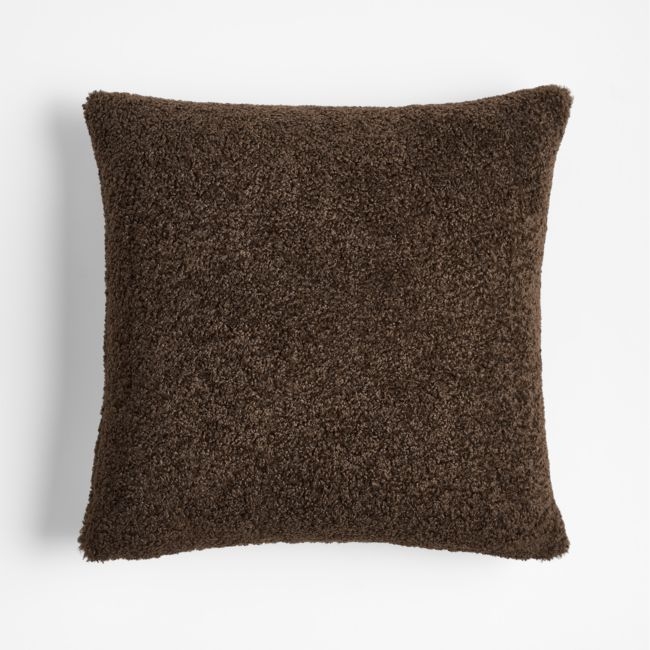 Faux Shearling 20x20 Deep Brown Throw Pillow with Down-Alternative Insert - Image 0