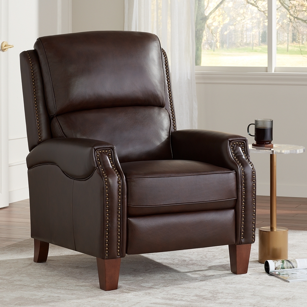 55 Downing Margaret 31 3/4" Dark Brown Leather Pushback Recliner - Image 0