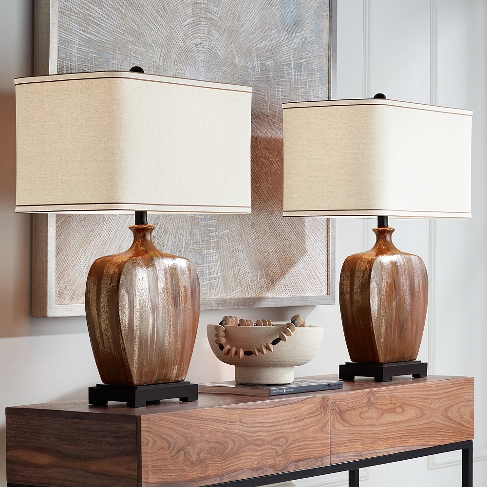 Possini Euro Julius 27" Copper Drip Modern Ceramic Lamps Set of 2 - Image 0