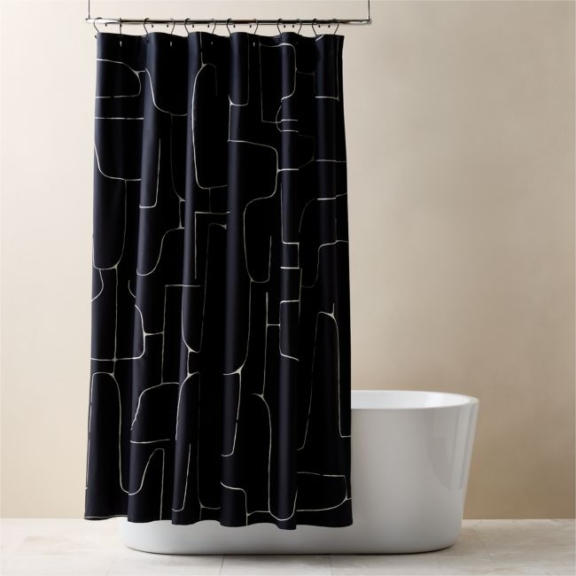 Falazo Organic Cotton Black with Warm White Abstract Shower Curtain 72" - Image 0