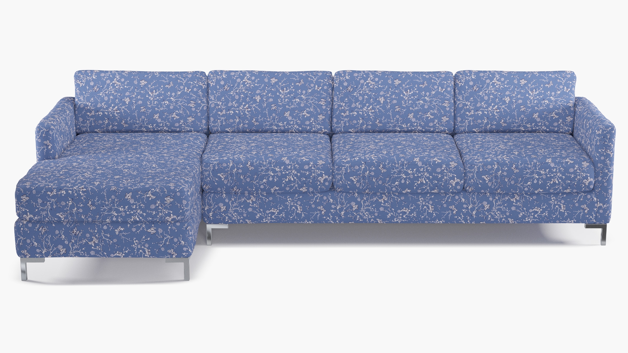 Modern Sectional, Left Facing, Blue Mariposa, Chrome L Leg - Image 0