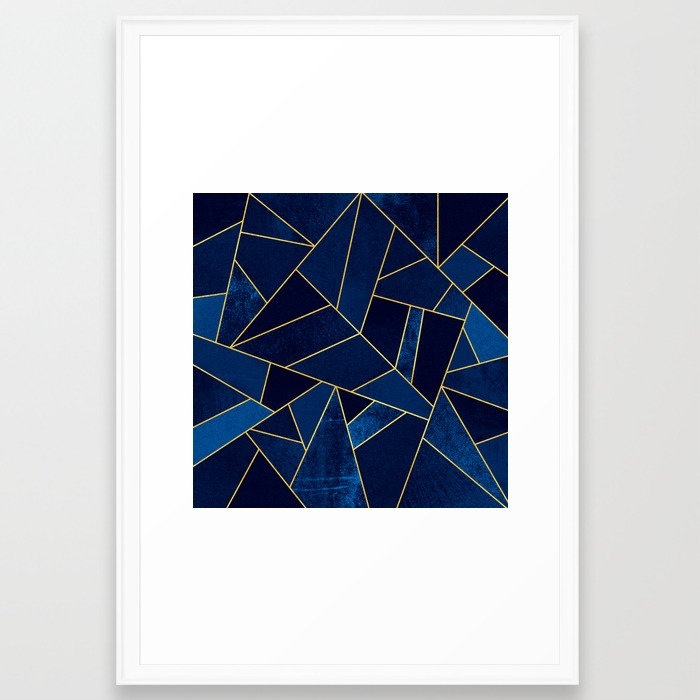 Blue Stone With Yellow Lines Framed Art Print by Elisabeth Fredriksson - Scoop White - Large 24" x 36"-26x38 - Image 0