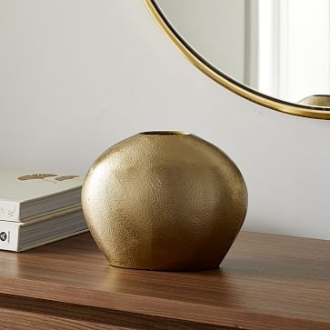 Metal Pebble Vase, Brass, Low Round - Image 0