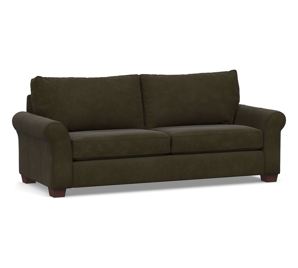 PB Comfort Roll Arm Leather Grand Sofa 94", Polyester Wrapped Cushions, Aviator Blackwood - Image 0
