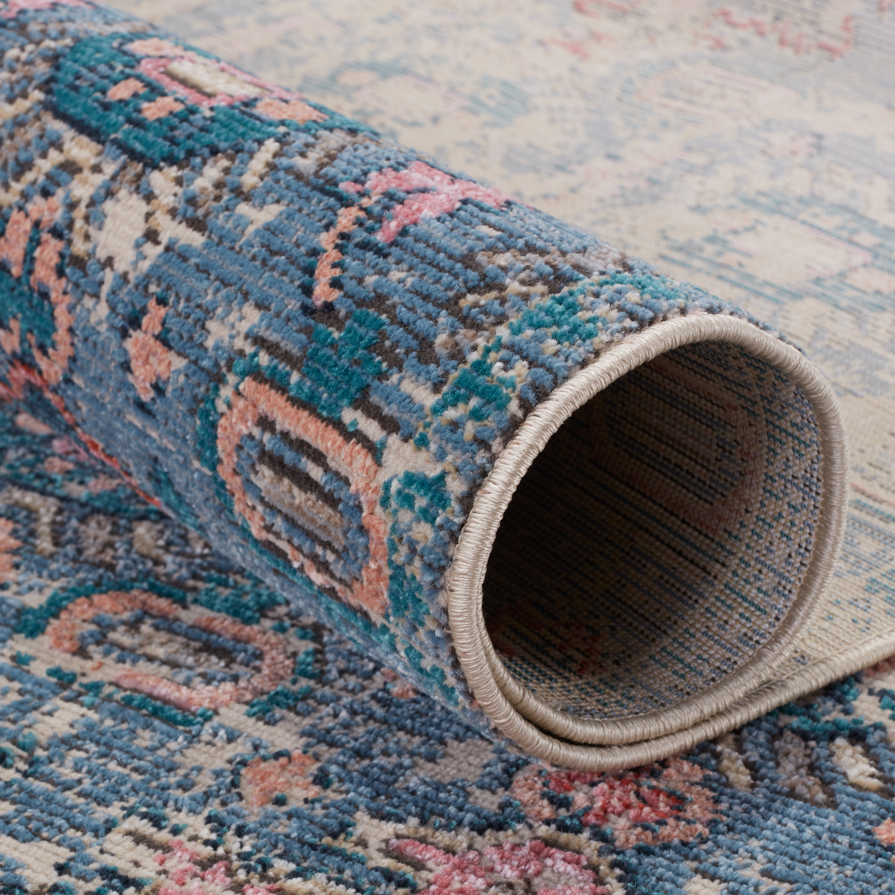 Vibe by Farella Indoor/ Outdoor Oriental Blue/ Pink Area Rug (8'X10') - Image 4