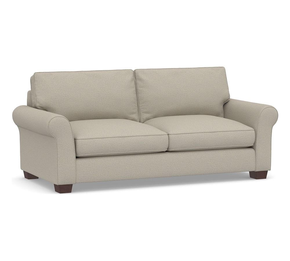 PB Comfort Roll Arm Upholstered Sleeper Sofa, Box Edge Memory Foam Cushions, Performance Boucle Fog - Image 0