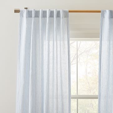 Heather Taylor Home Canyon Stripe Linen Curtain, Blue Multi, 48"x84" - Image 3