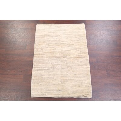 One-of-a-Kind Hand-Knotted New Age Beige 3'5" x 4'10" Wool Area Rug - Image 0