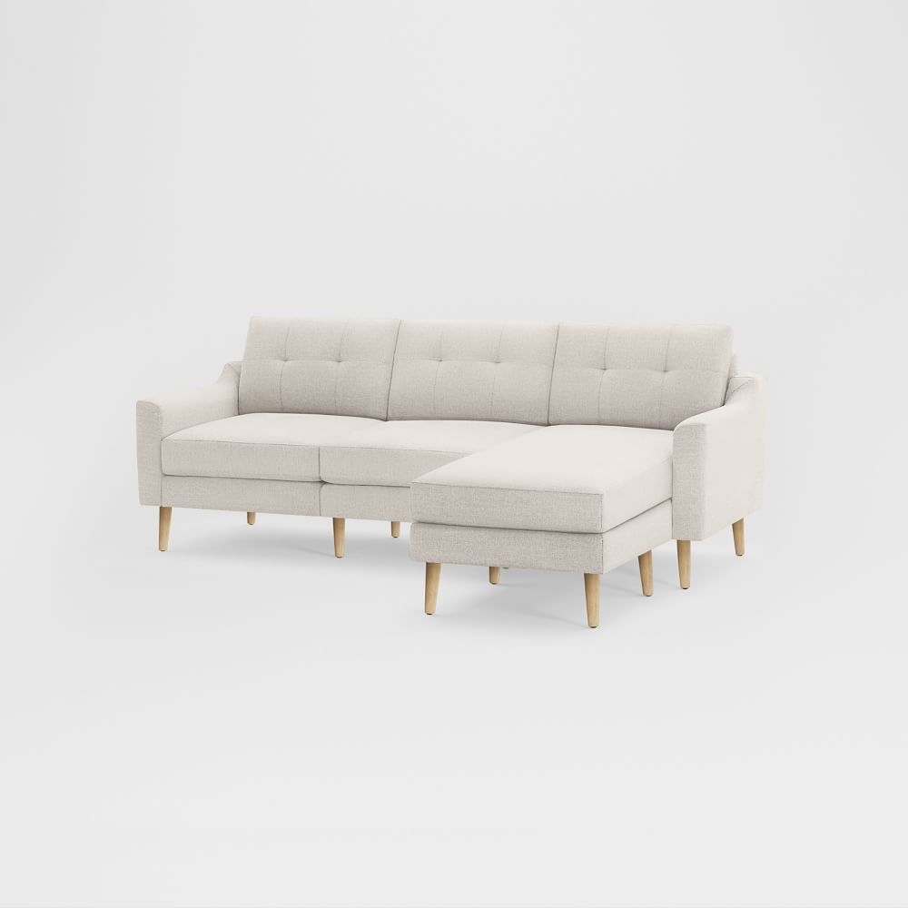 Nomad Slope Fabric Sofa with Chaise, Ivory, Oak Wood - Image 0