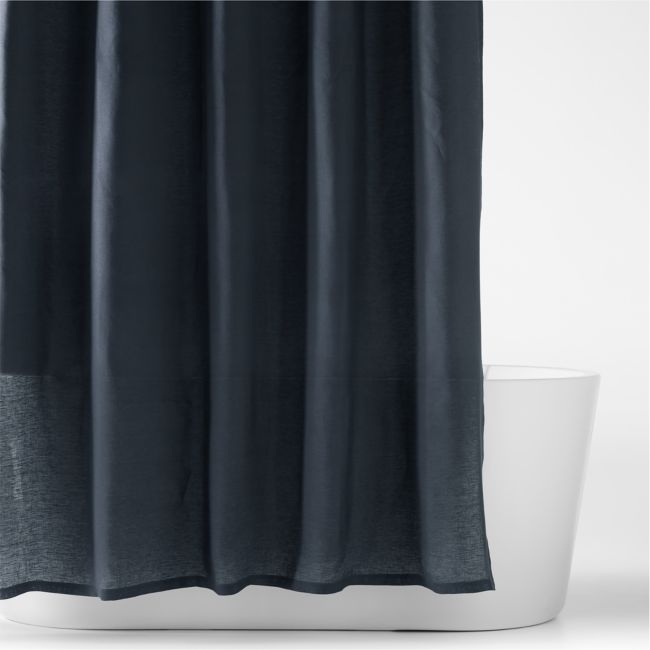 Midnight Navy Blue EUROPEAN FLAX ™-Certified Linen Shower Curtain - Image 0